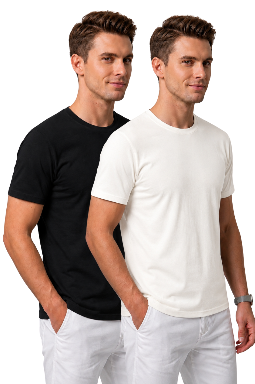 Attire Hub Mens Pure Cotton Multi Pack Solid Round T-Shirt (Pack of 2)