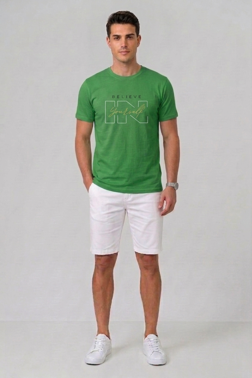 Attire Hub Mens Pure Cotton Grass Green Believe In Yourself Printed Round T-Shirt