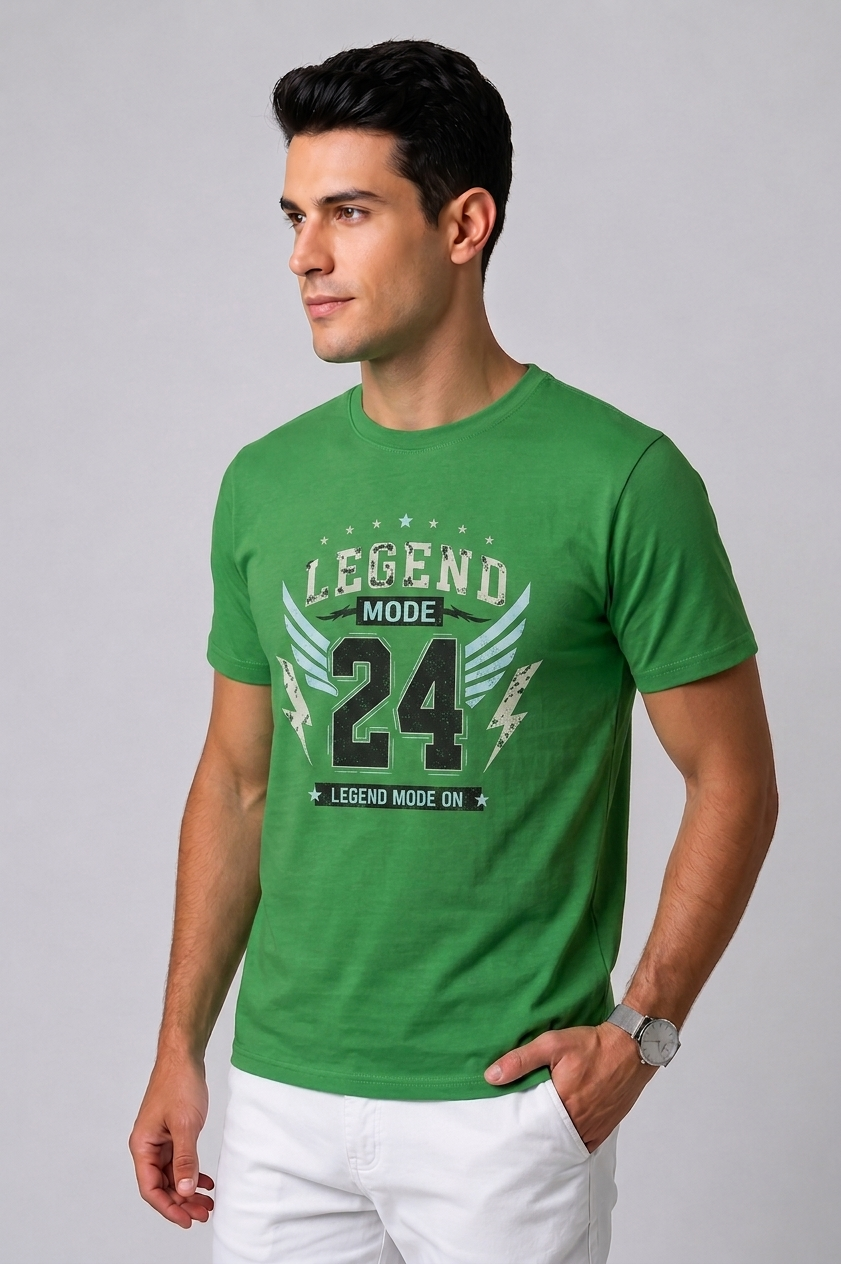 Attire Hub Mens Pure Cotton Grass Green Legend Mode Printed Round T-Shirt
