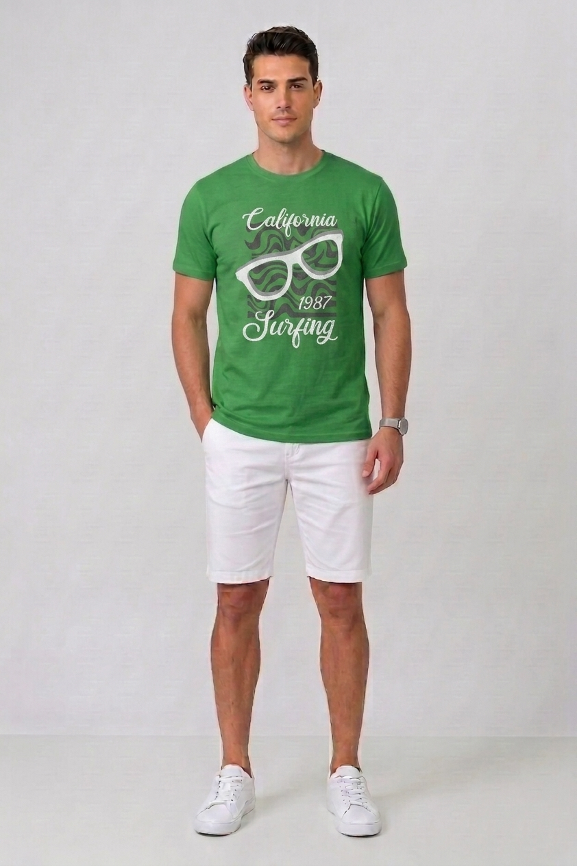 Attire Hub Mens Pure Cotton Grass Green California 1987 Printed Round T-Shirt