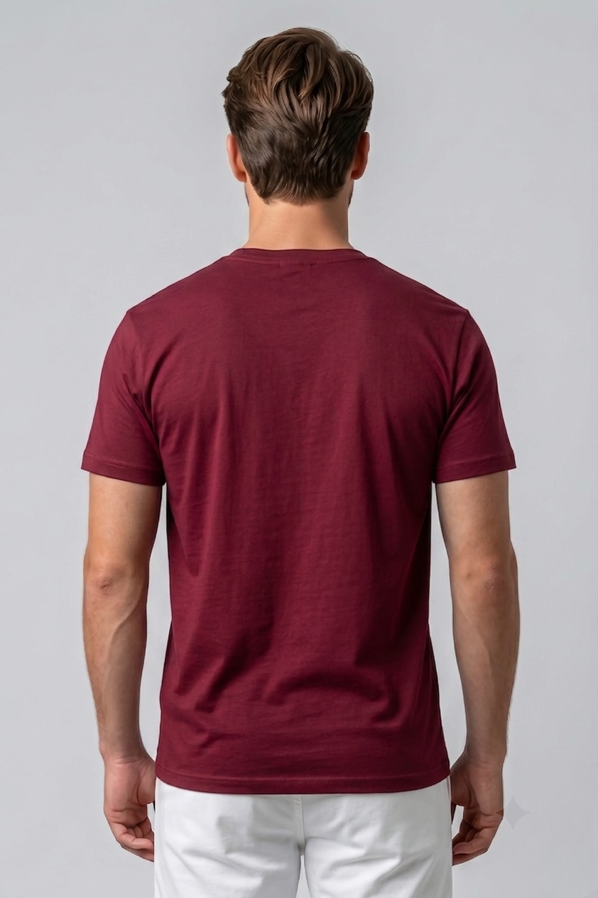 Attire Hub Mens Pure Cotton Maroon Geomatric Deer Printed Round T-Shirt