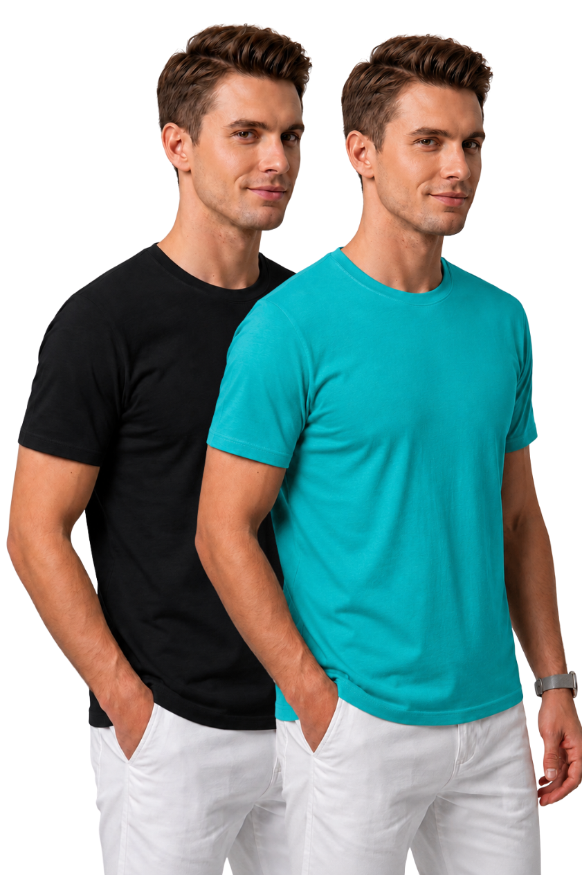 Attire Hub Mens Pure Cotton Multi Pack Solid Round T-Shirt (Pack of 2)