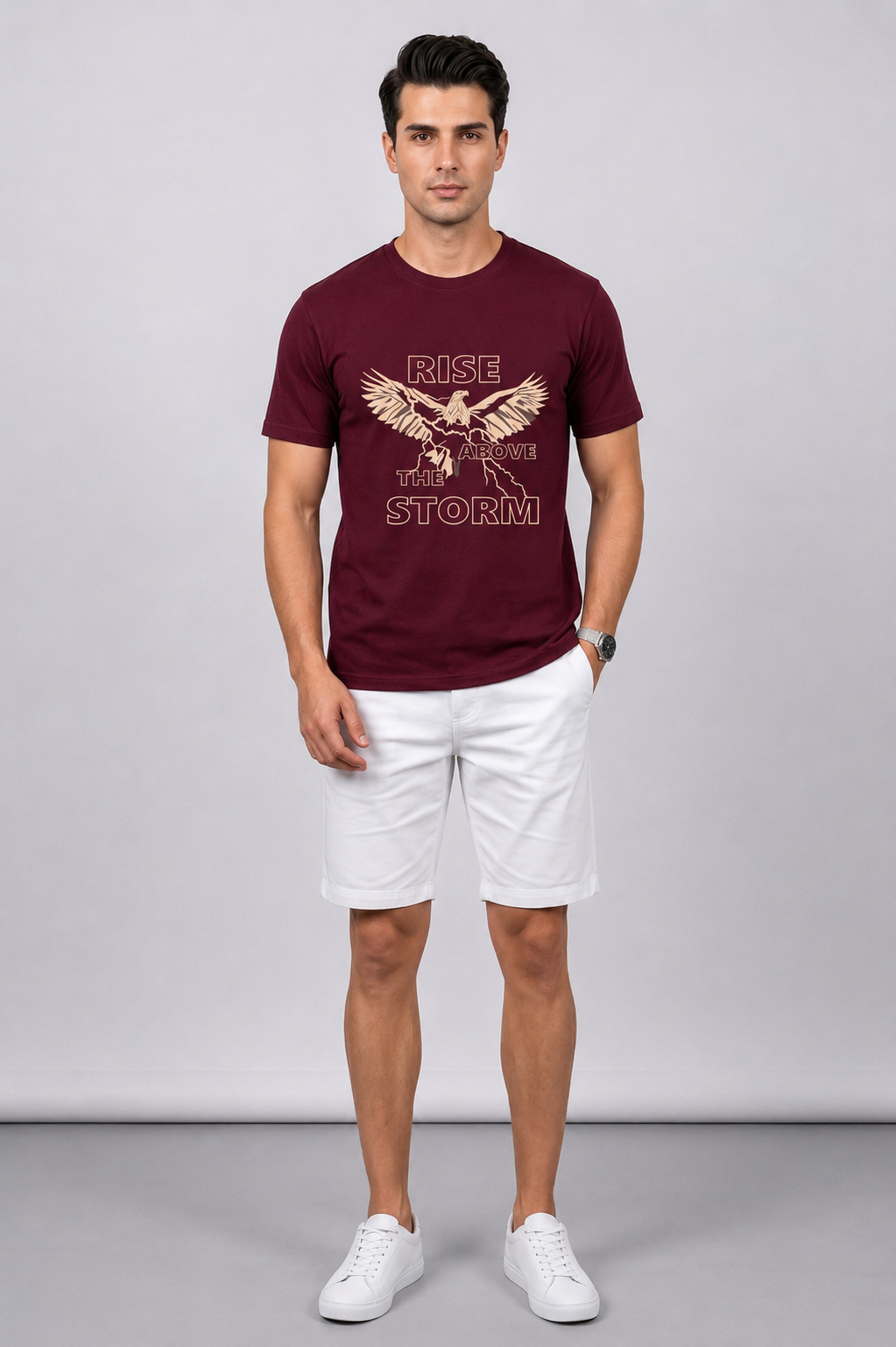 Attire Hub Mens Pure Cotton Maroon Rise Storm Printed Round T-Shirt