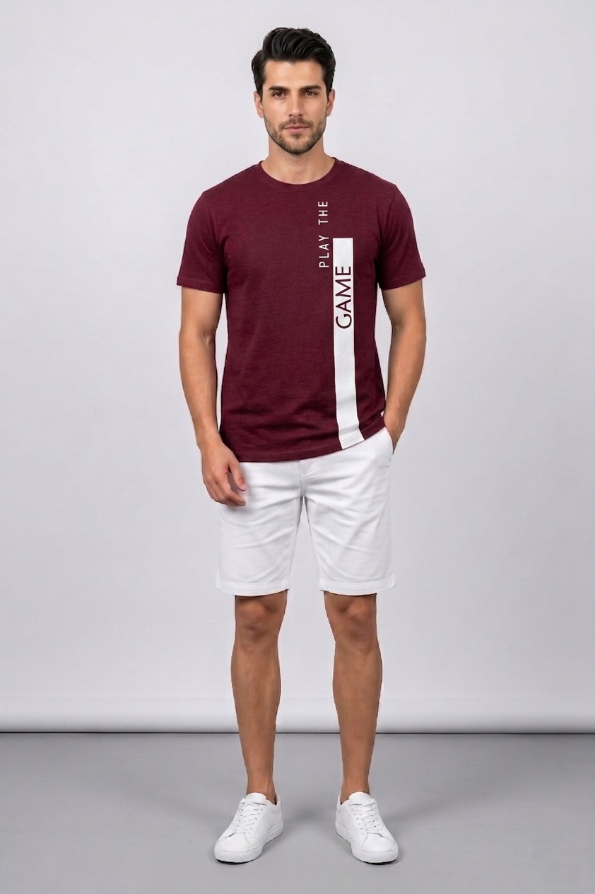 Attire Hub Mens Pure Cotton Maroon Play The Game Printed Round T-Shirt