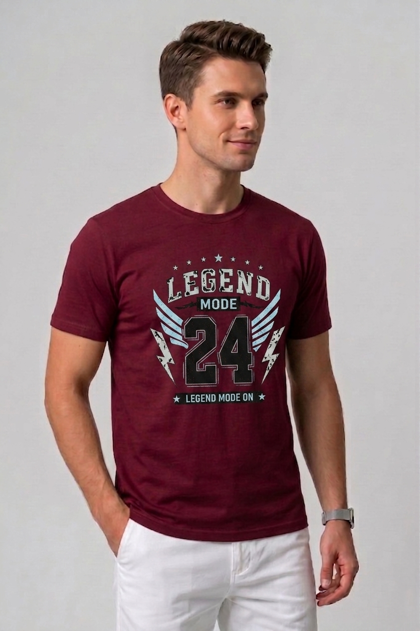 Attire Hub Mens Pure Cotton Maroon Legend Mode Printed Round T-Shirt