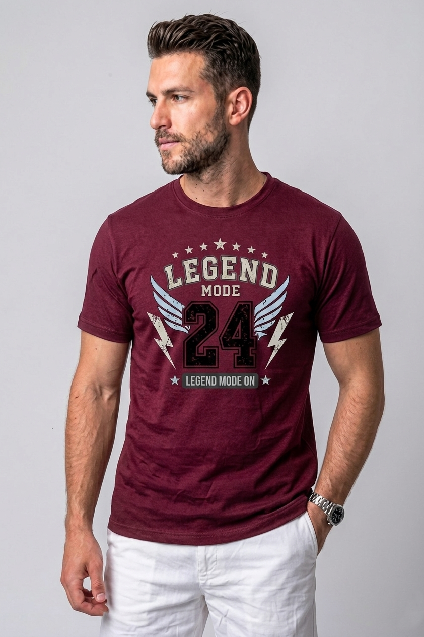 Attire Hub Mens Pure Cotton Maroon Legend Mode Printed Round T-Shirt
