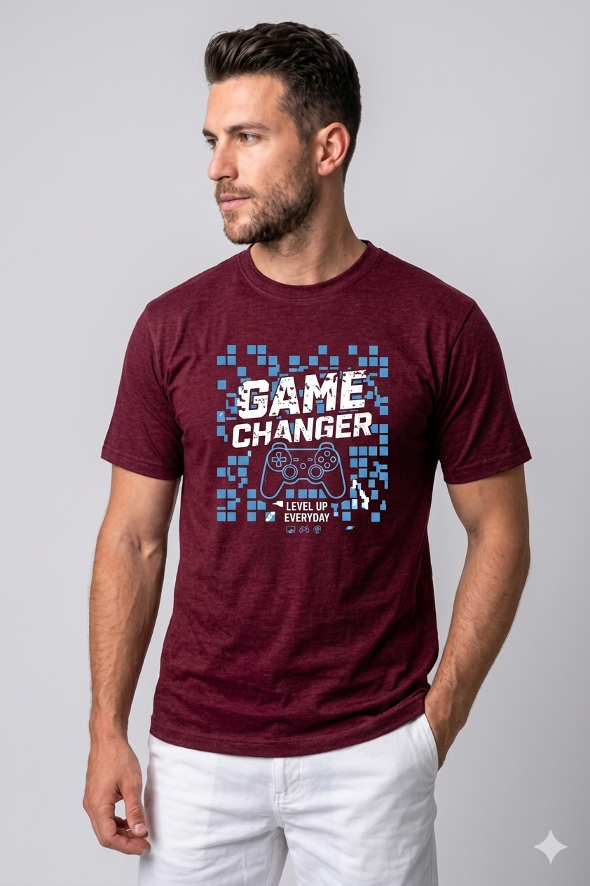 Attire Hub Mens Pure Cotton Maroon Game Changer Printed Round T-Shirt