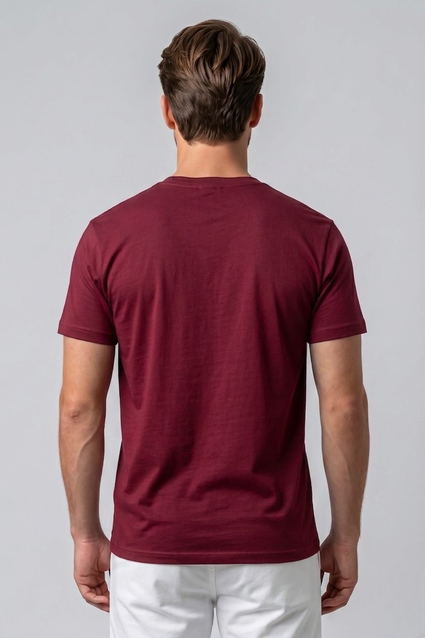 Attire Hub Mens Pure Cotton Maroon Long California Printed Round T-Shirt