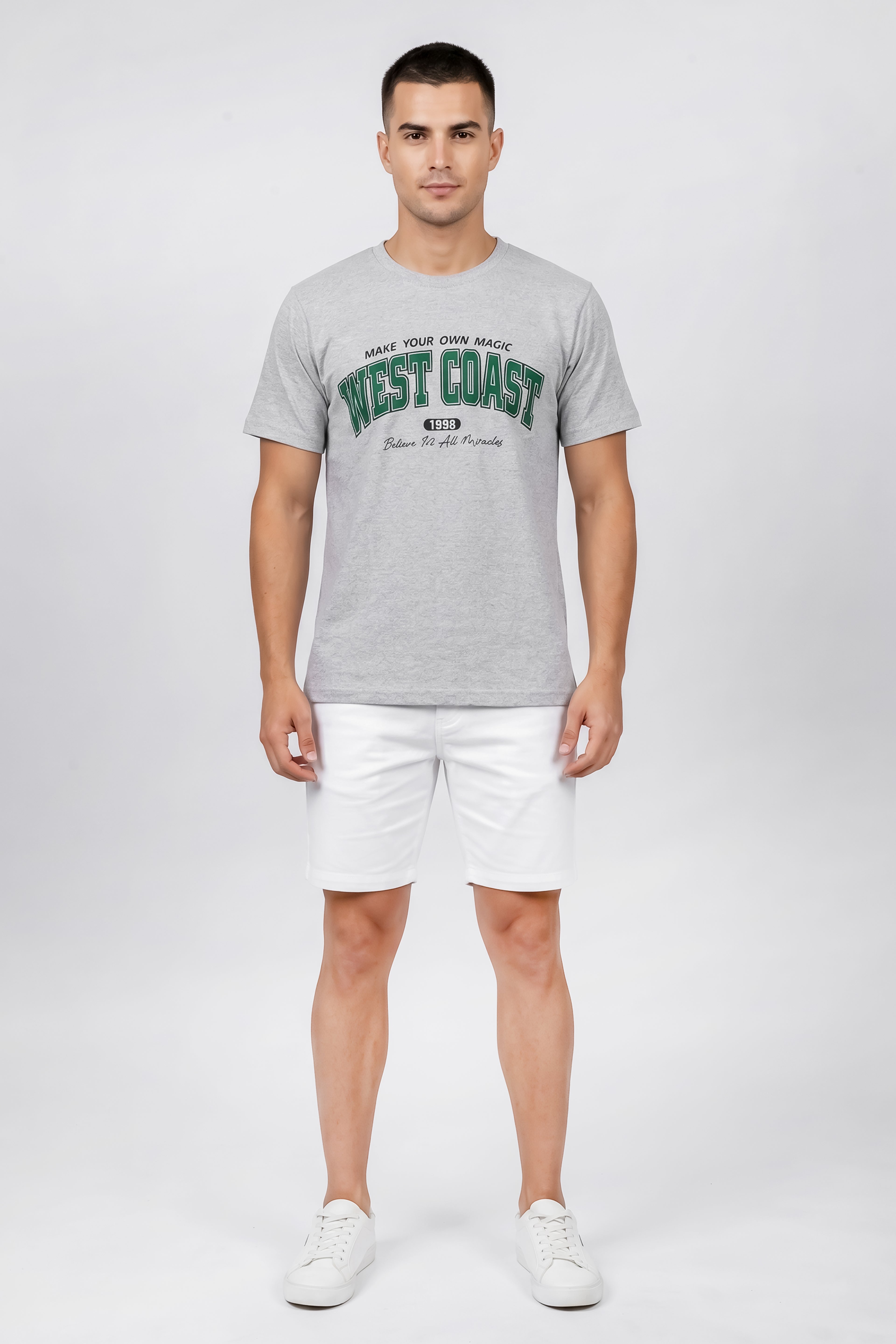 Attire Hub Mens Pure Cotton Grey West Coast Printed Round T-Shirt