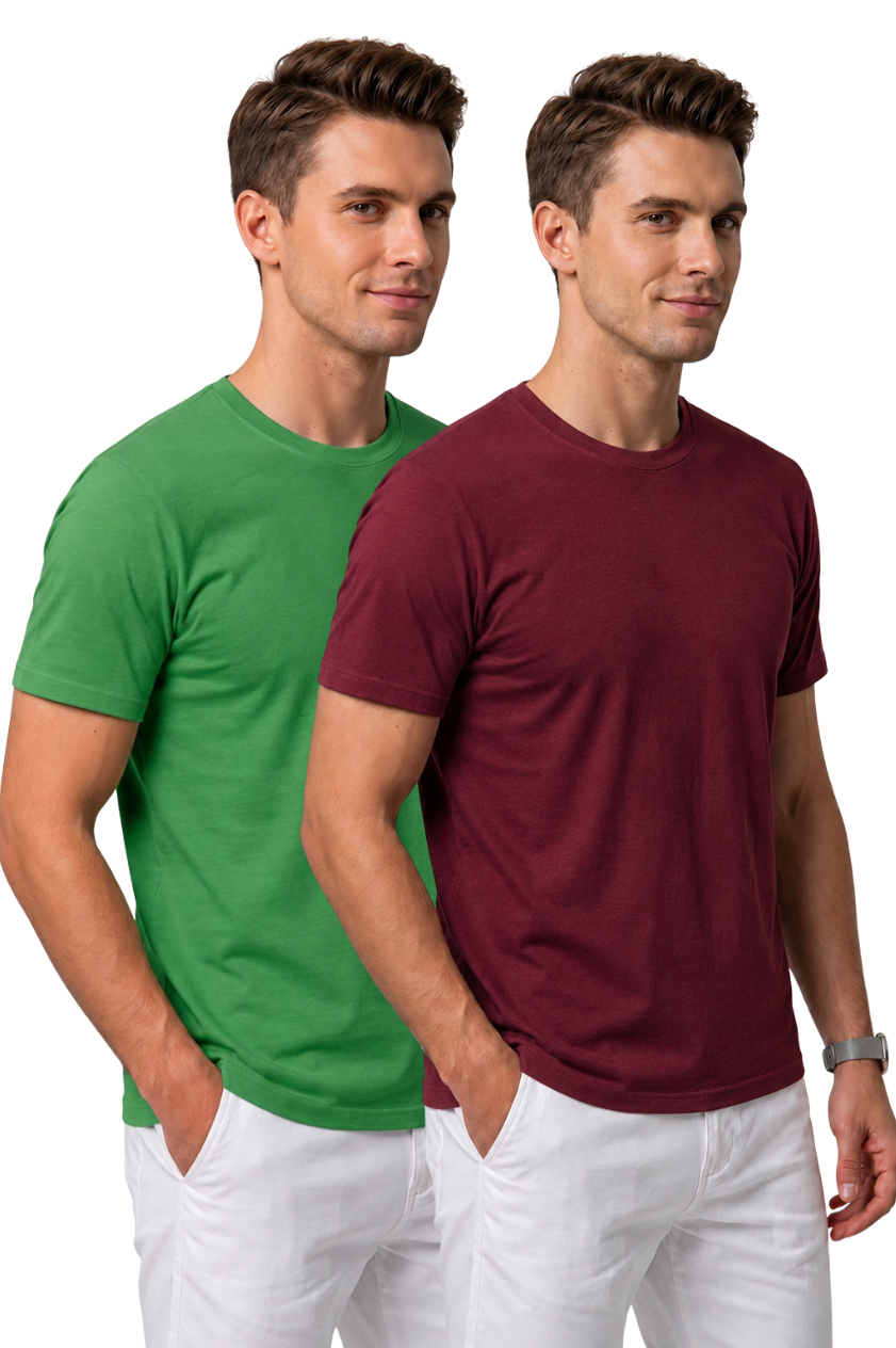 Attire Hub Mens Pure Cotton Multi Pack Solid Round T-Shirt (Pack of 2)