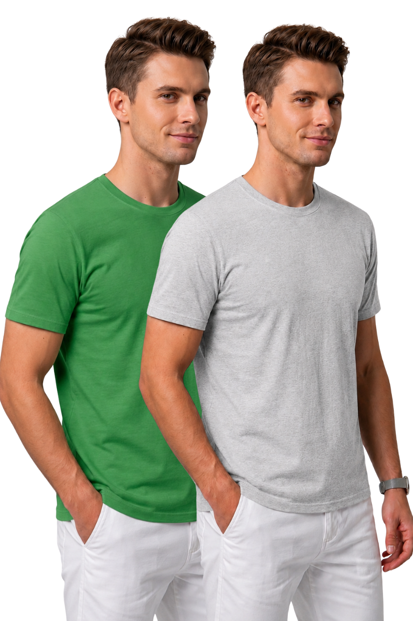 Attire Hub Mens Pure Cotton Multi Pack Solid Round T-Shirt (Pack of 2)