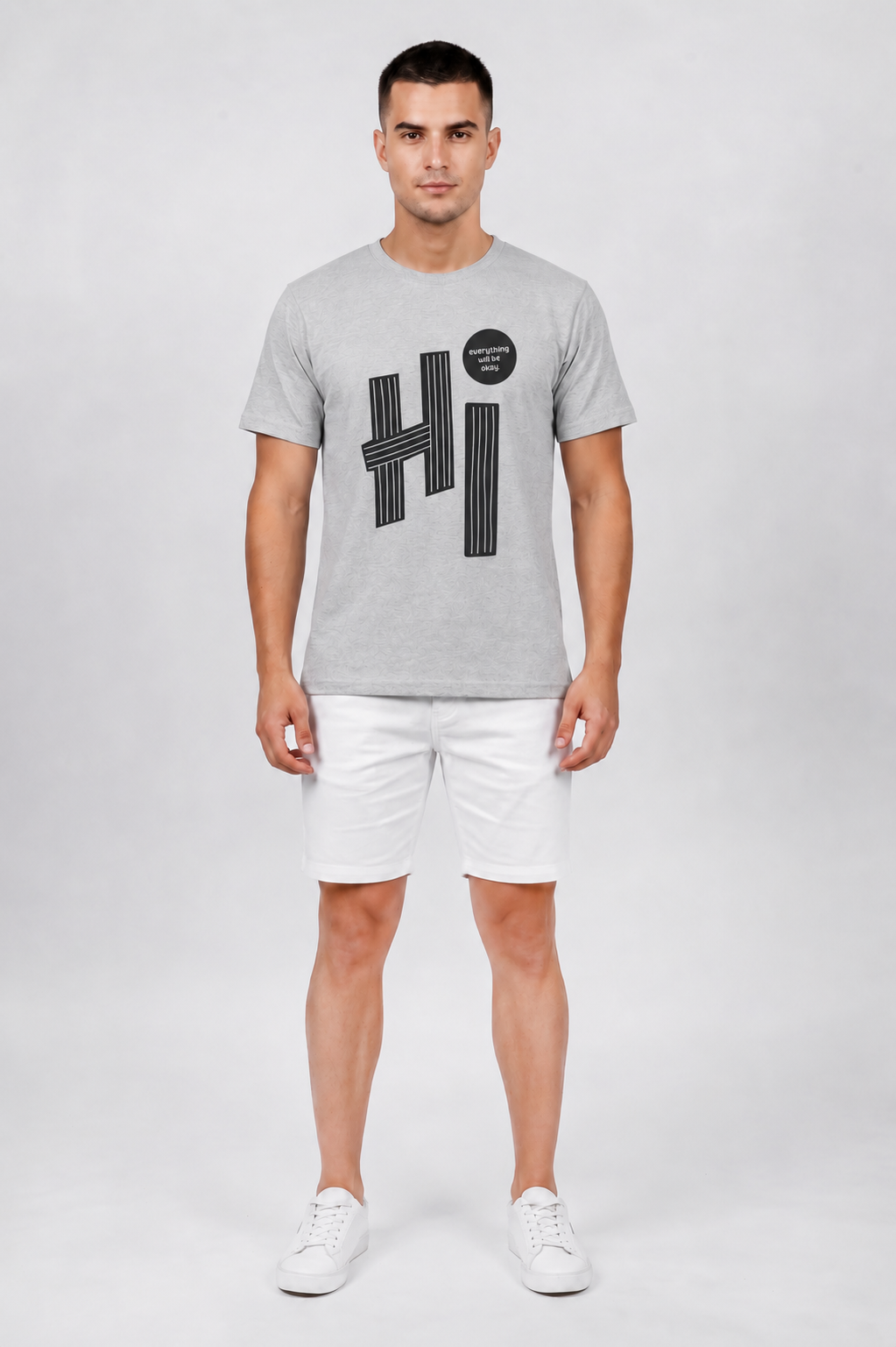 Attire Hub Mens Pure Cotton Grey Hi Printed Round T-Shirt