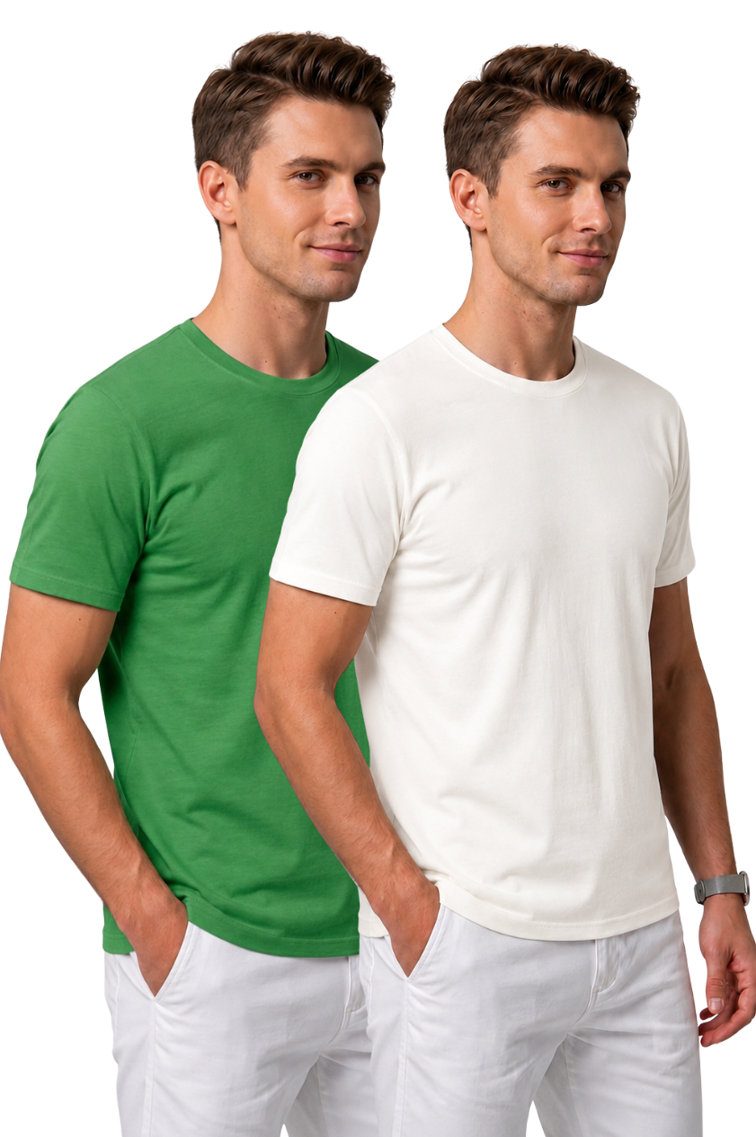 Attire Hub Mens Pure Cotton Multi Pack Solid Round T-Shirt (Pack of 2)