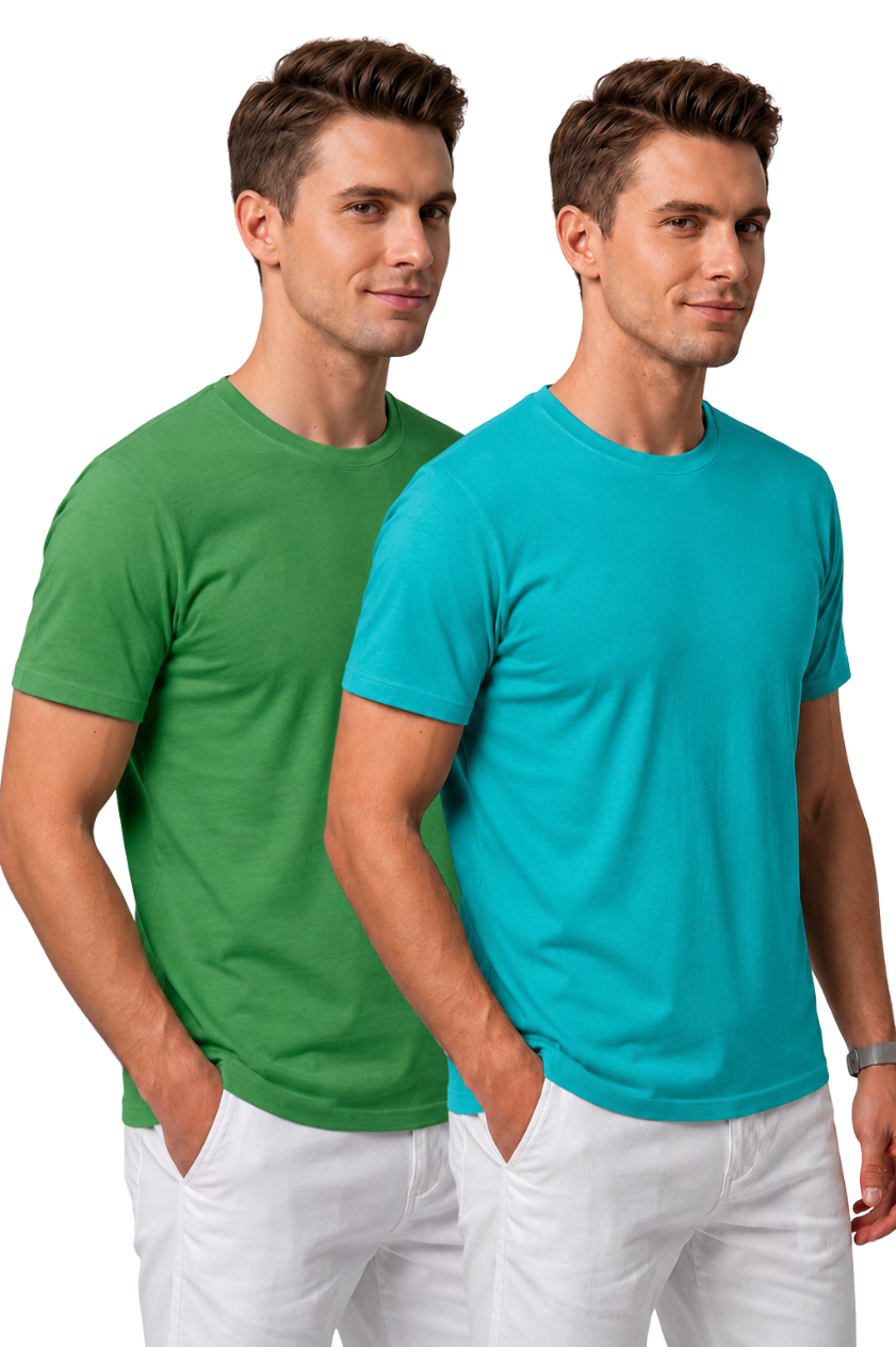 Attire Hub Mens Pure Cotton Multi Pack Solid Round T-Shirt (Pack of 2)