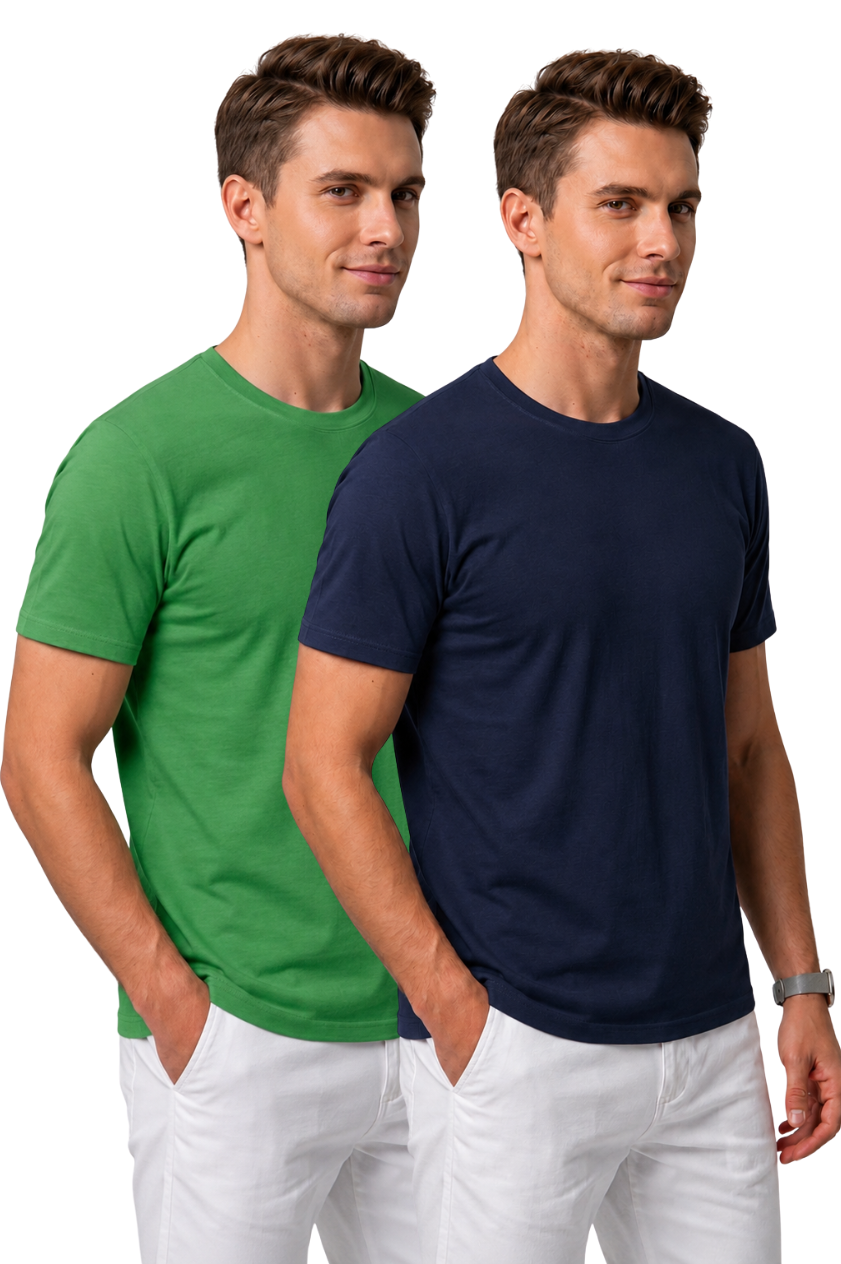 Attire Hub Mens Pure Cotton Multi Pack Solid Round T-Shirt (Pack of 2)