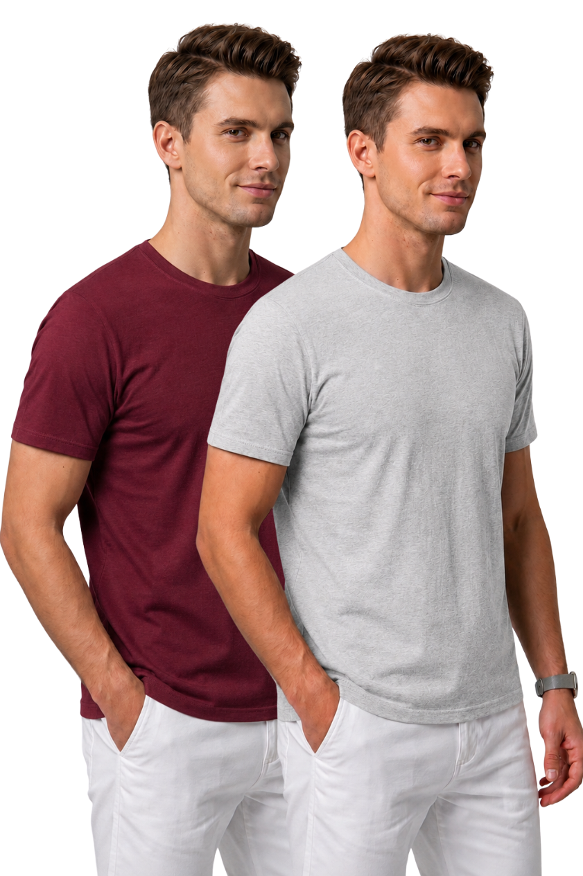 Attire Hub Mens Pure Cotton Multi Pack Solid Round T-Shirt (Pack of 2)