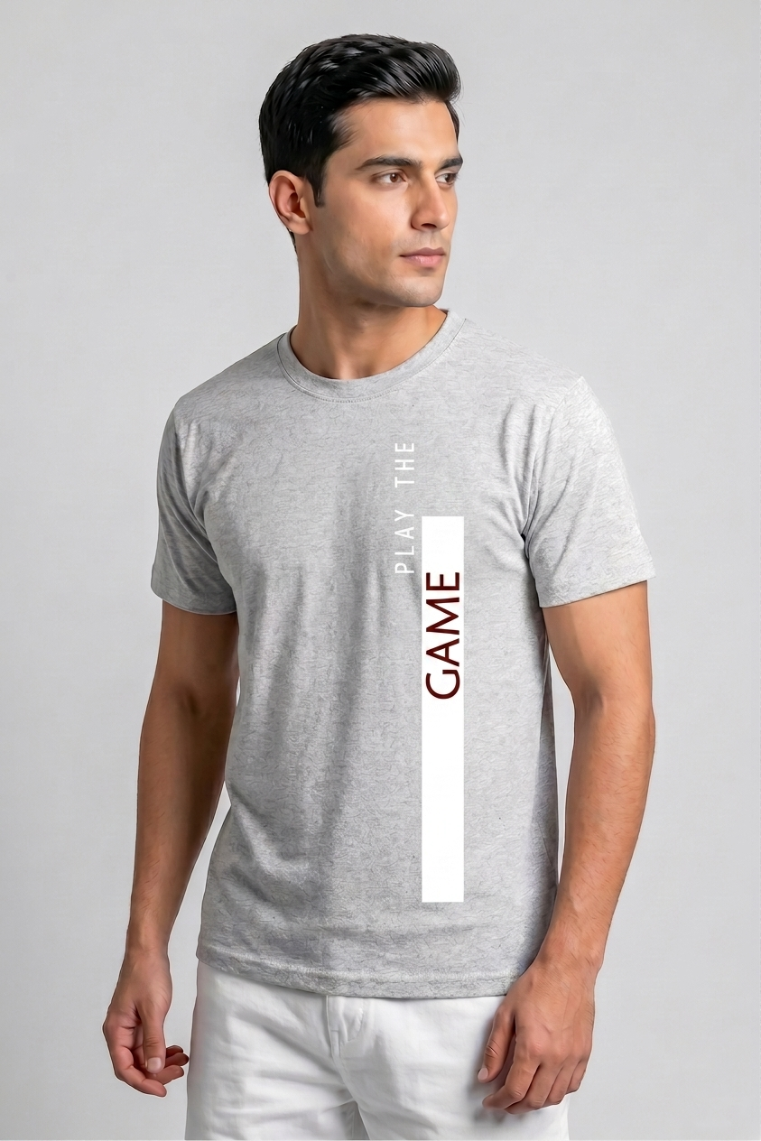 Attire Hub Mens Pure Cotton Grey Play The Game Printed Round T-Shirt