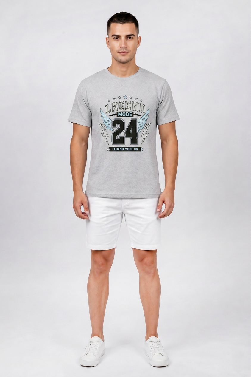 Attire Hub Mens Pure Cotton Grey Legend Mode Printed Round T-Shirt