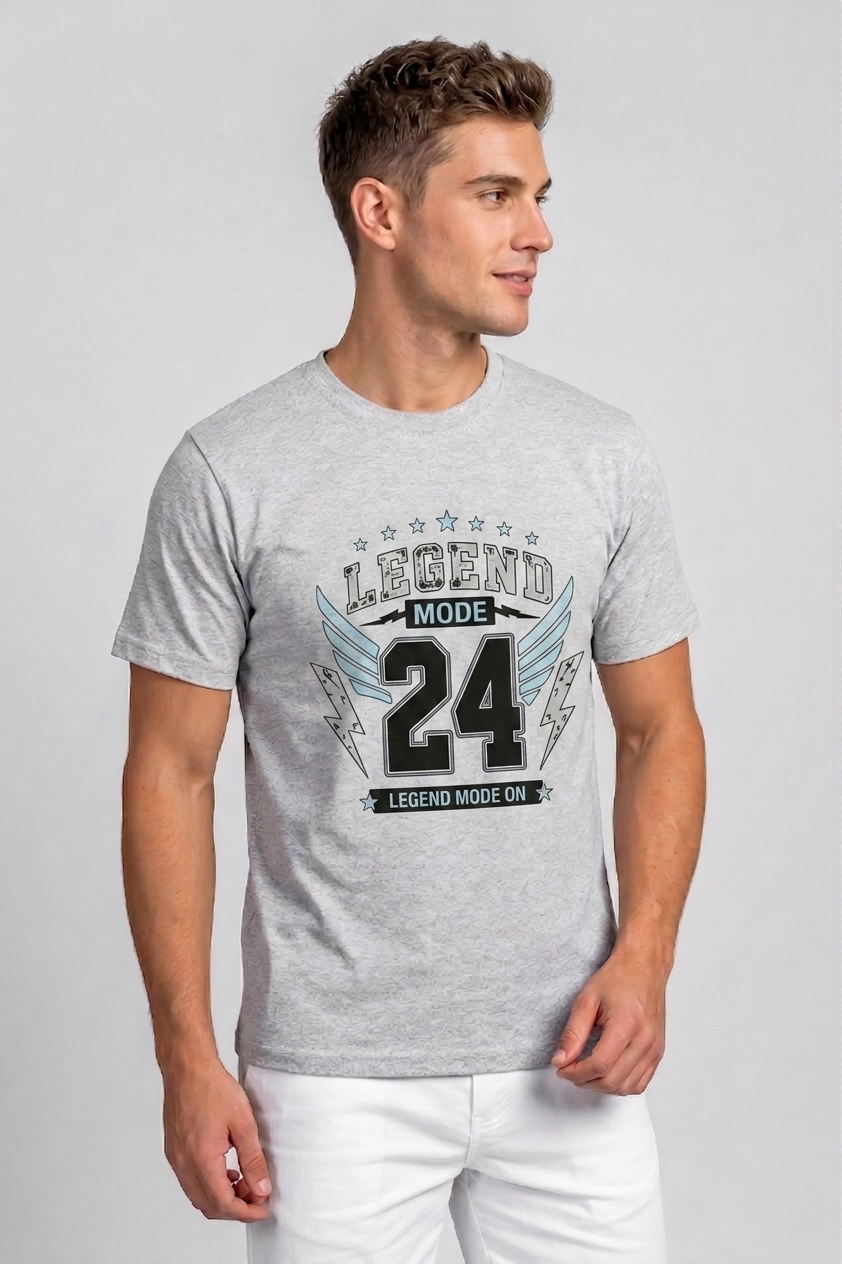 Attire Hub Mens Pure Cotton Grey Legend Mode Printed Round T-Shirt