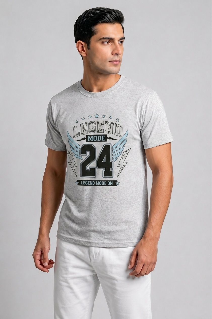 Attire Hub Mens Pure Cotton Grey Legend Mode Printed Round T-Shirt
