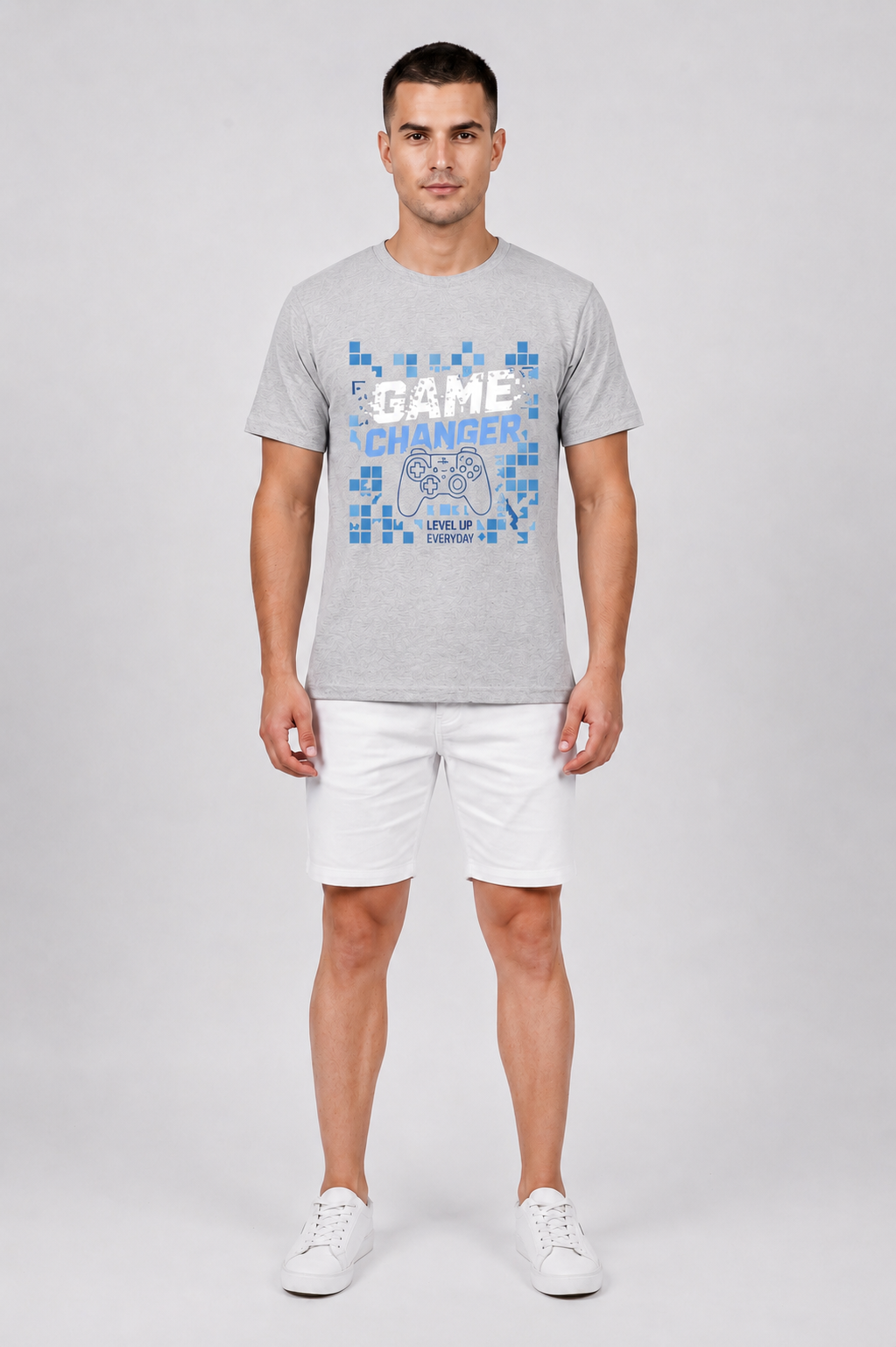 Attire Hub Mens Pure Cotton Grey Game Changer Printed Round T-Shirt