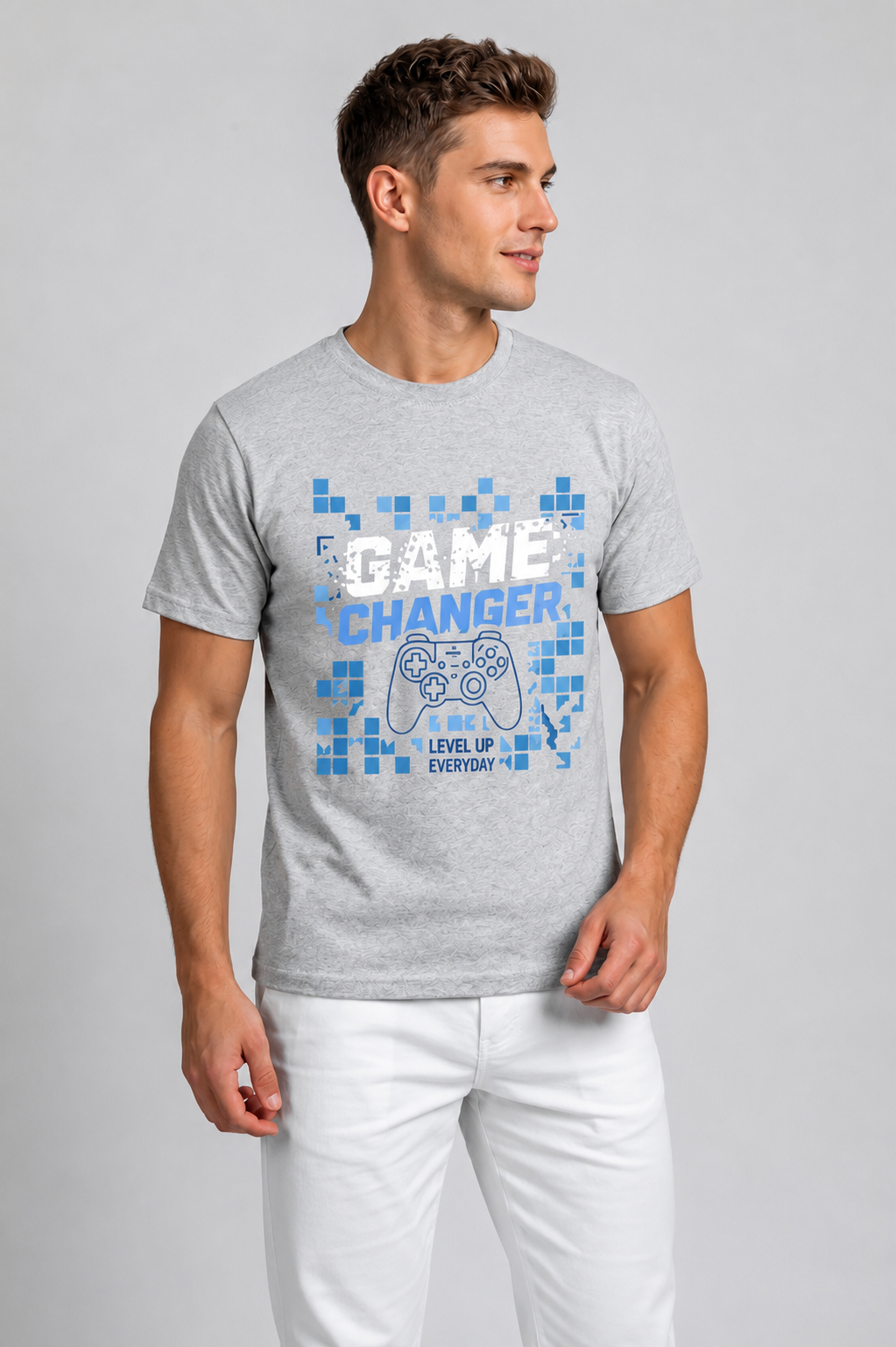 Attire Hub Mens Pure Cotton Grey Game Changer Printed Round T-Shirt