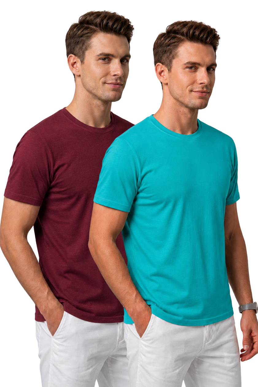 Attire Hub Mens Pure Cotton Multi Pack Solid Round T-Shirt (Pack of 2)