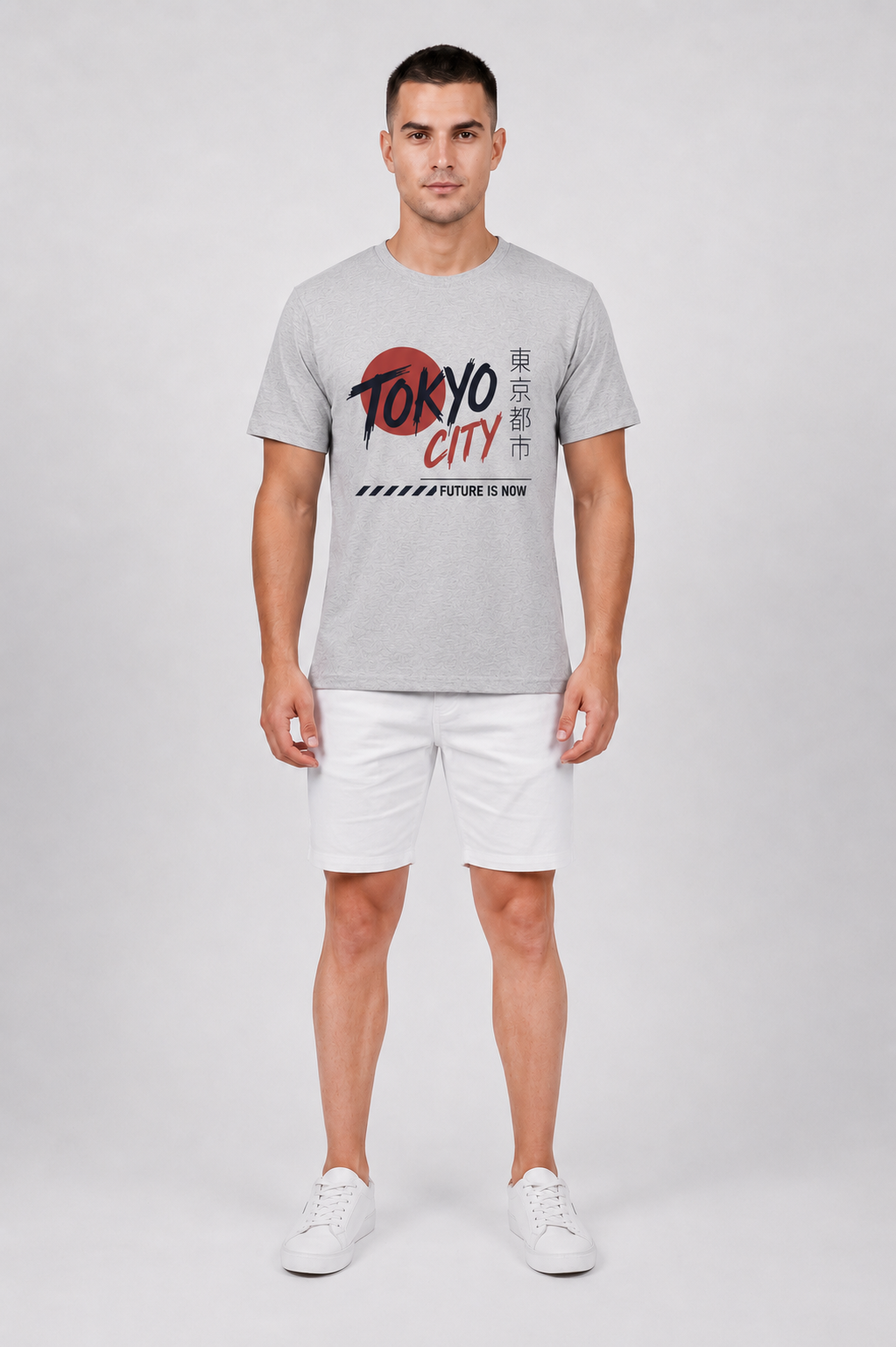 Attire Hub Mens Pure Cotton Grey Tokyo City Printed Round T-Shirt