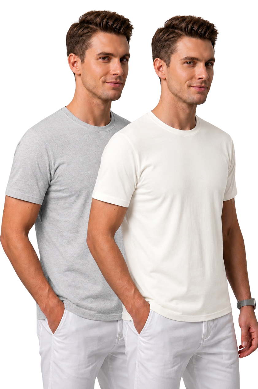 Attire Hub Mens Pure Cotton Multi Pack Solid Round T-Shirt (Pack of 2)