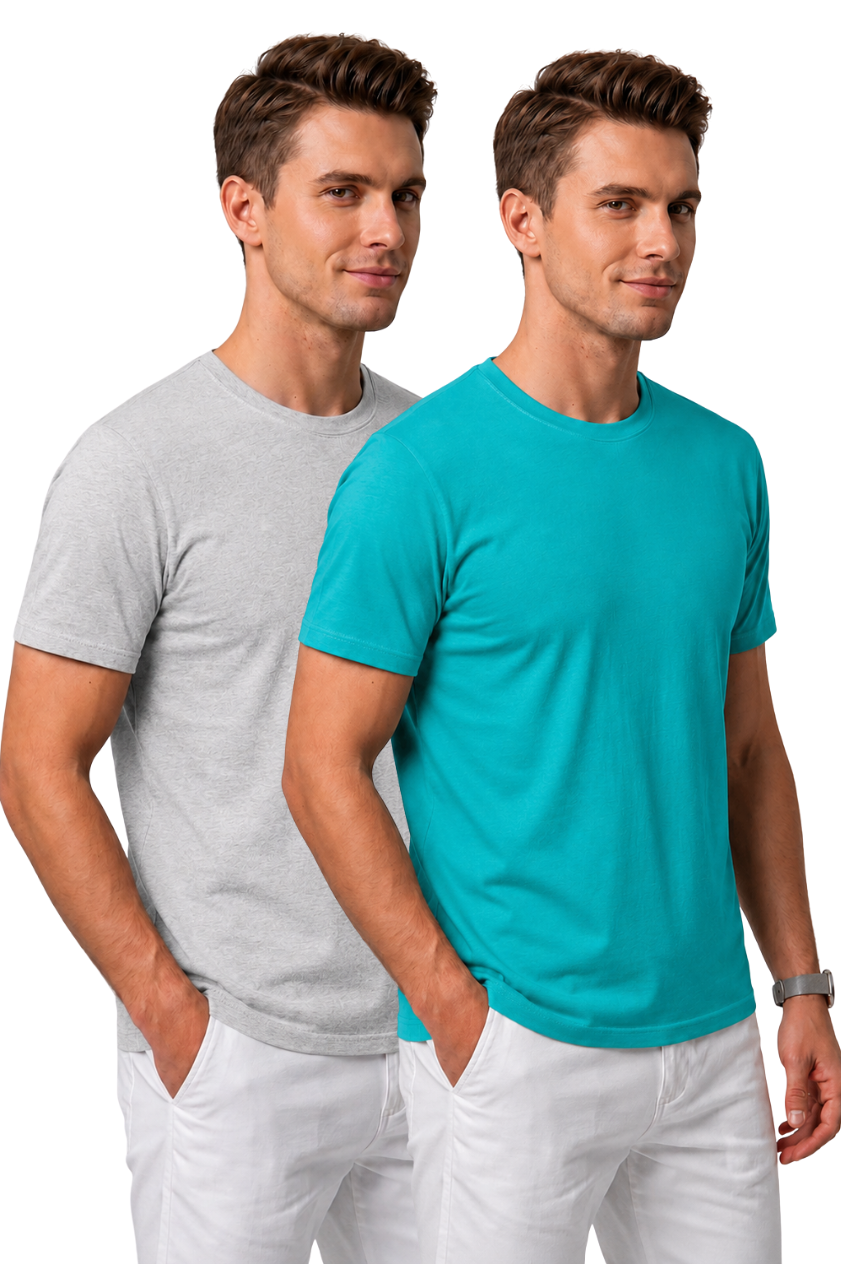Attire Hub Mens Pure Cotton Multi Pack Solid Round T-Shirt (Pack of 2)