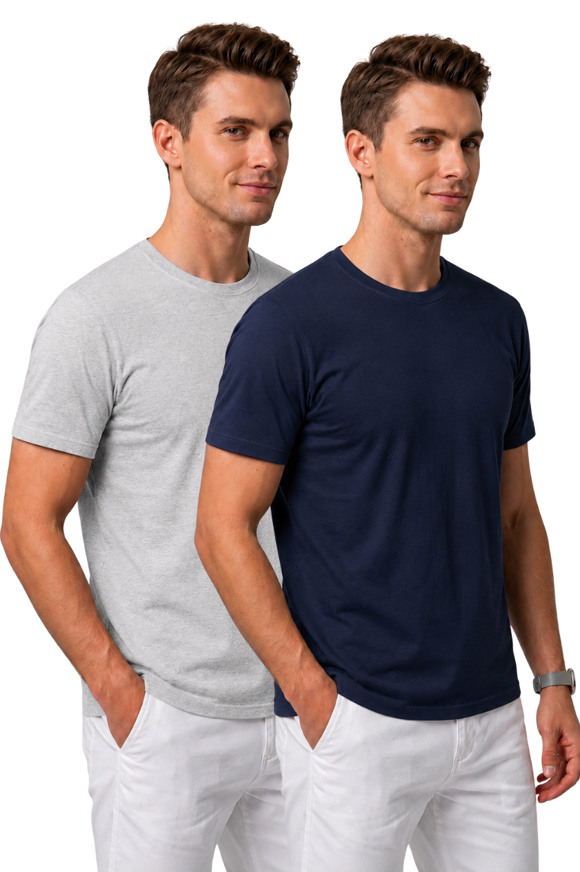 Attire Hub Mens Pure Cotton Multi Pack Solid Round T-Shirt (Pack of 2)