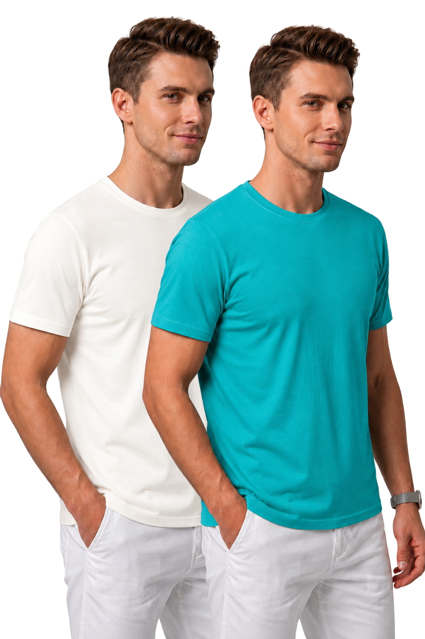 Attire Hub Mens Pure Cotton Multi Pack Solid Round T-Shirt (Pack of 2)