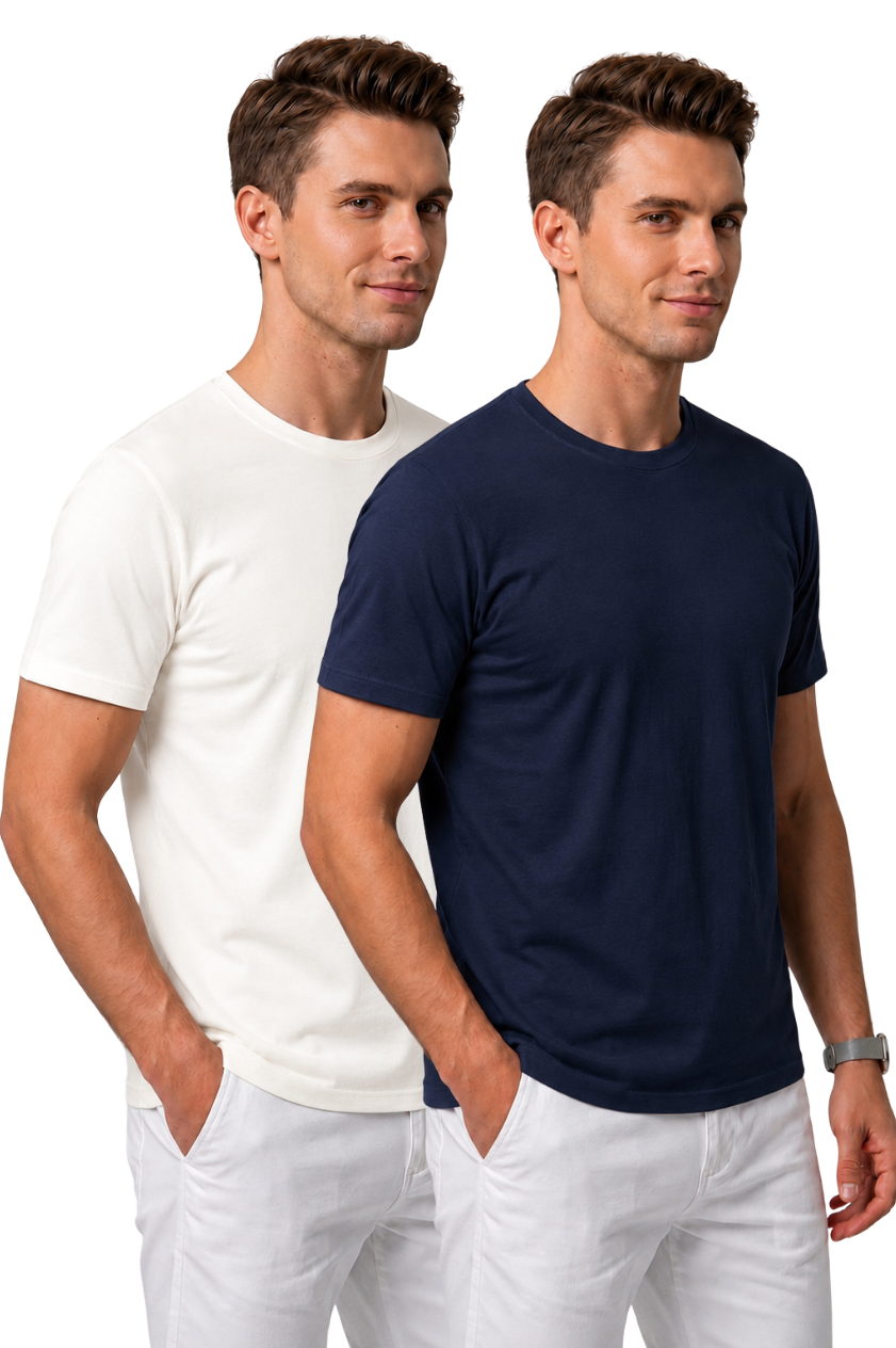 Attire Hub Mens Pure Cotton Multi Pack Solid Round T-Shirt (Pack of 2)