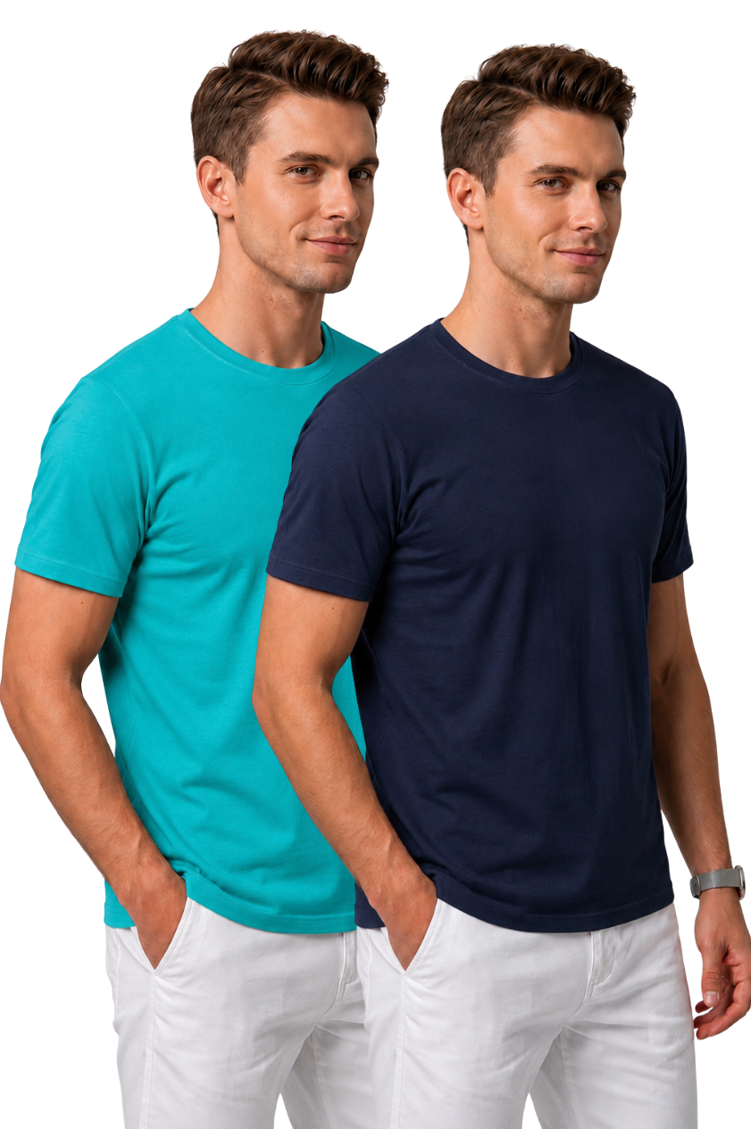 Attire Hub Mens Pure Cotton Multi Pack Solid Round T-Shirt (Pack of 2)