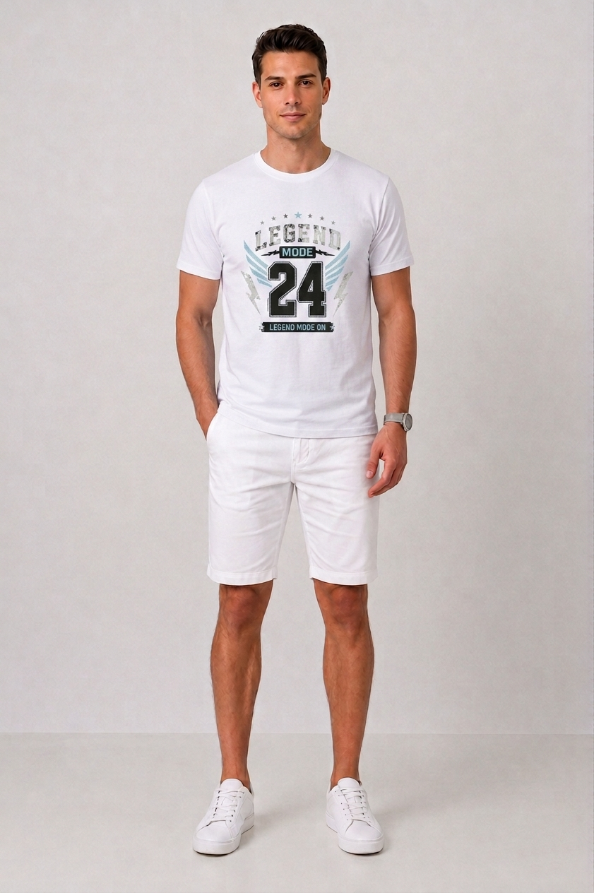 Attire Hub Mens Pure Cotton White Legend Mode Printed Round T-Shirt