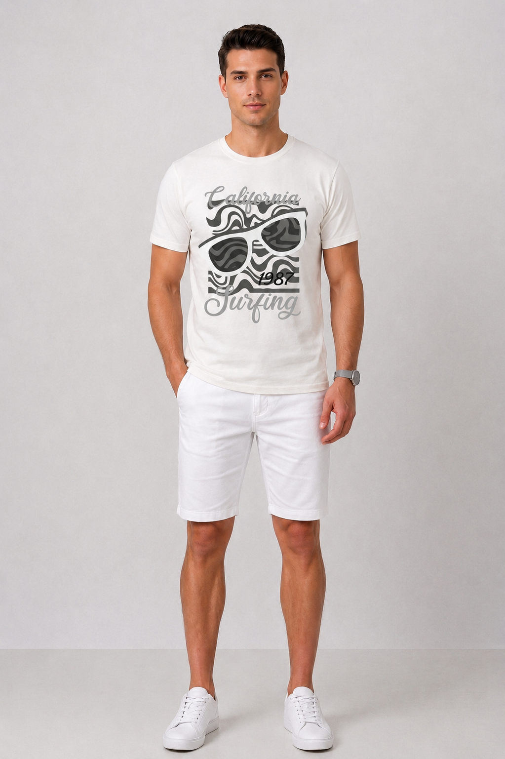 Attire Hub Mens Pure Cotton White California 1987 Printed Round T-Shirt