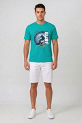 Attire Hub Mens Pure Cotton Teal Surf Printed Round T-Shirt