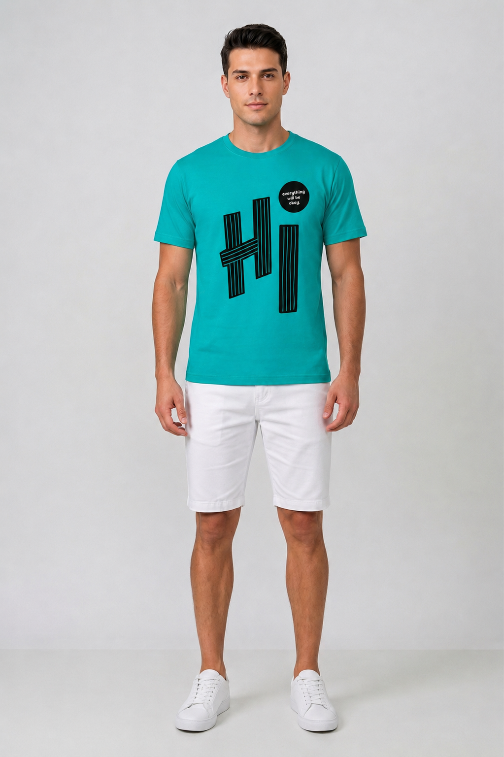 Attire Hub Mens Pure Cotton Teal Hi Printed Round T-Shirt