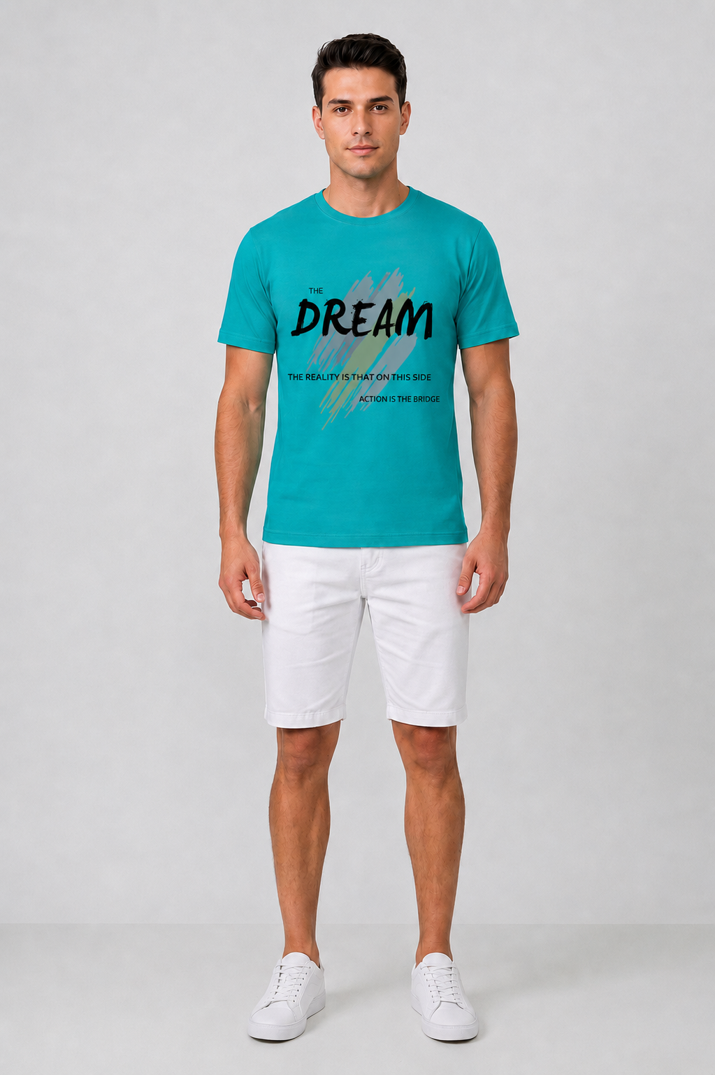 Attire Hub Mens Pure Cotton Teal The Dream Printed Round T-Shirt