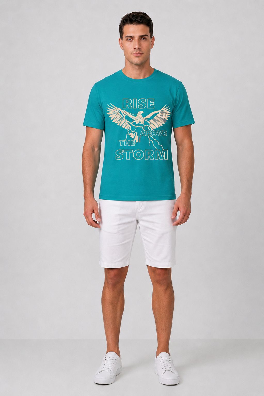 Attire Hub Mens Pure Cotton Teal Rise Storm Printed Round T-Shirt