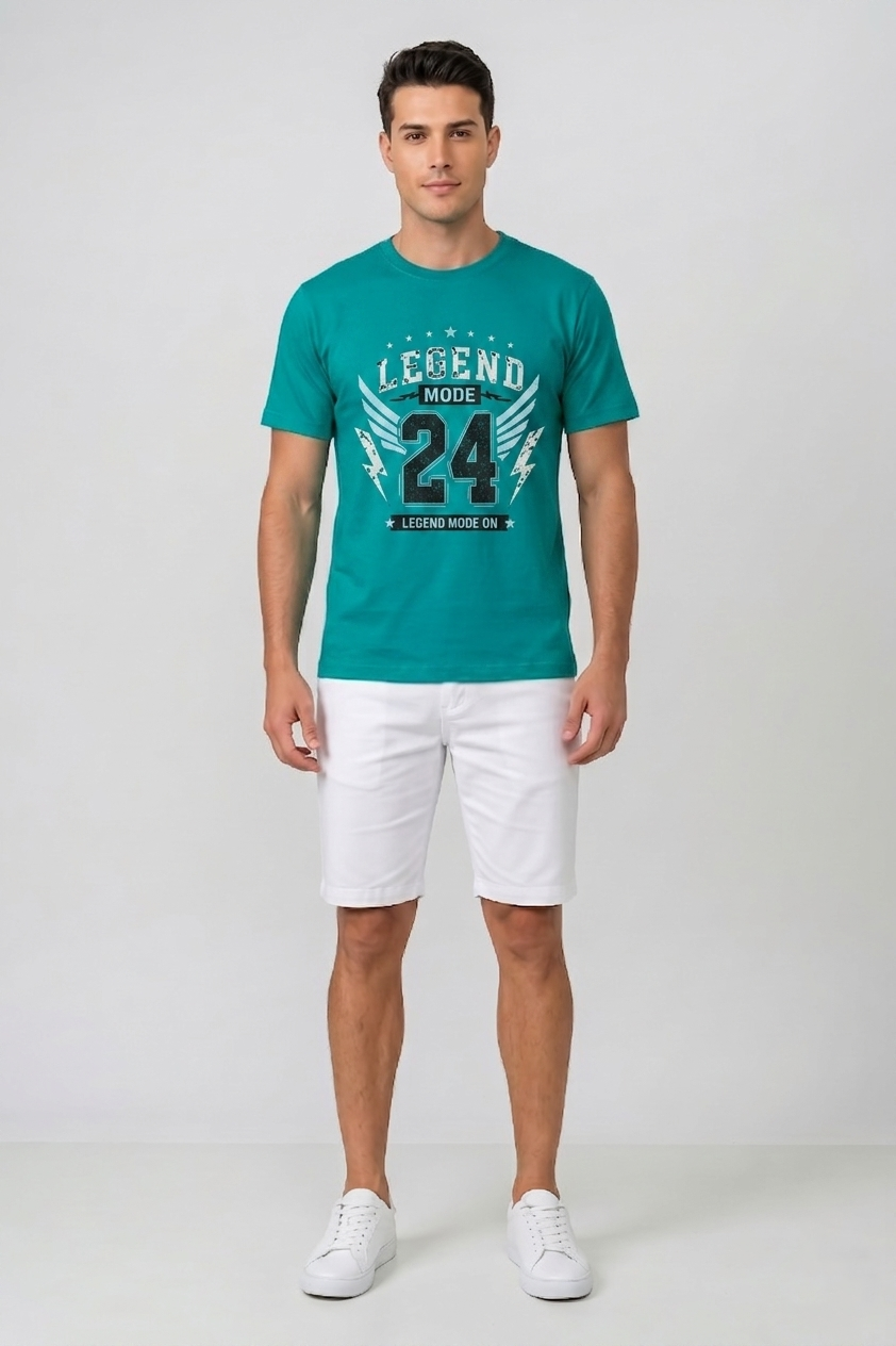 Attire Hub Mens Pure Cotton Teal Legend Mode Printed Round T-Shirt