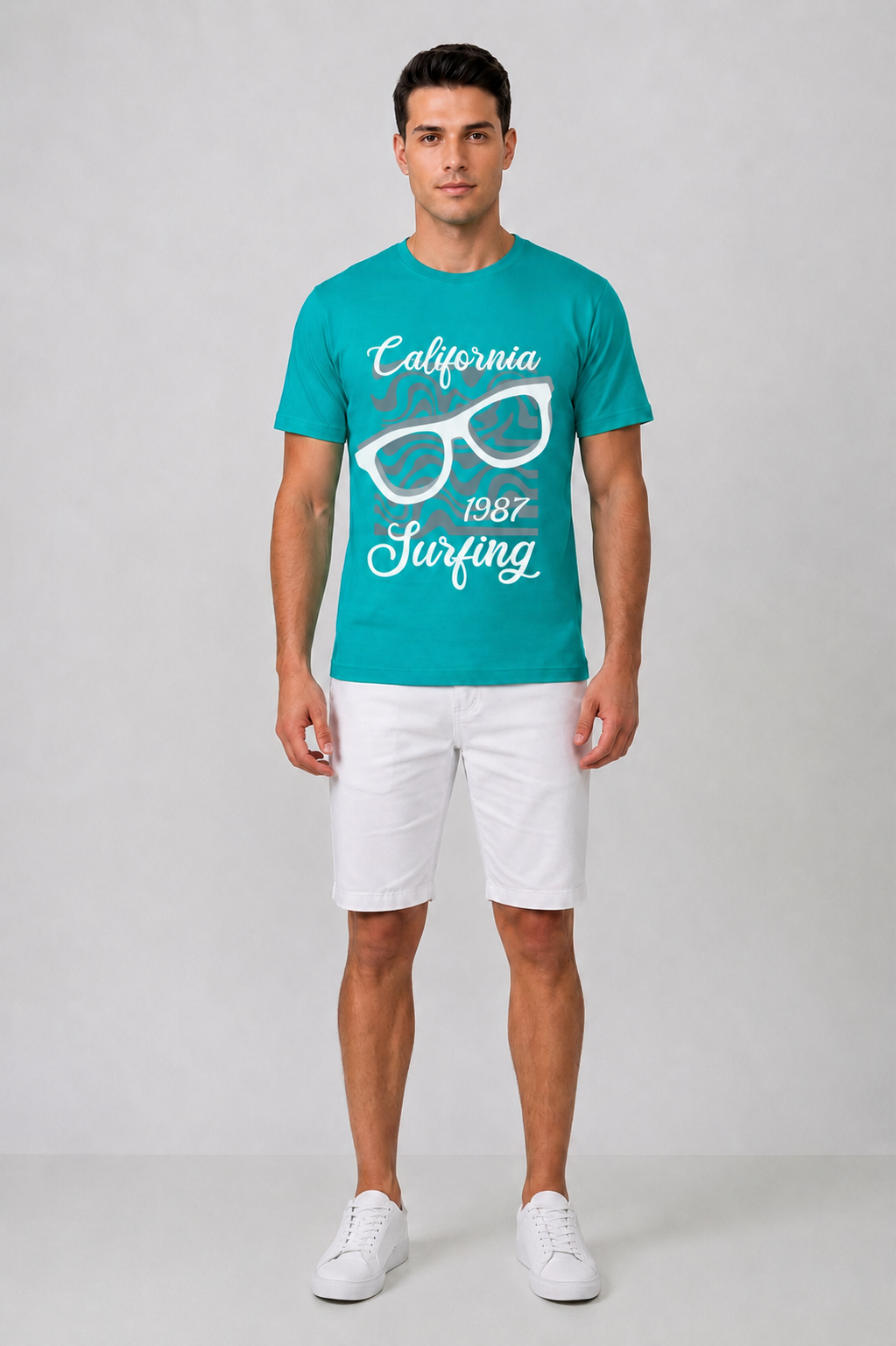 Attire Hub Mens Pure Cotton Teal California 1987 Printed Round T-Shirt