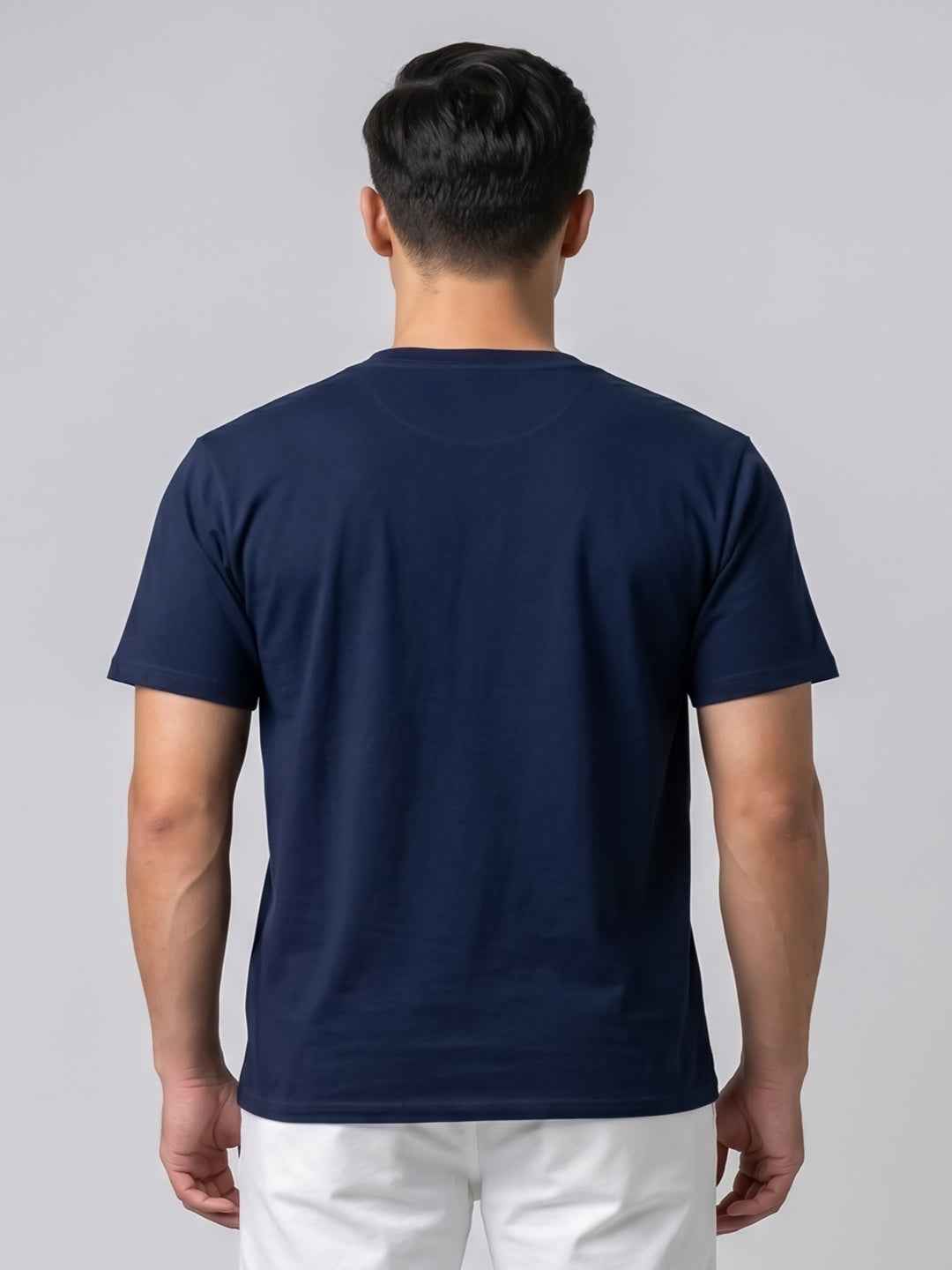 Attire Hub Mens Pure Cotton Navy West Coast Printed Round T-Shirt