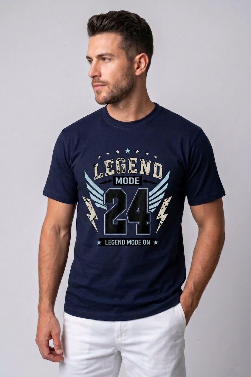 Attire Hub Mens Pure Cotton Navy Legend Mode Printed Round T-Shirt