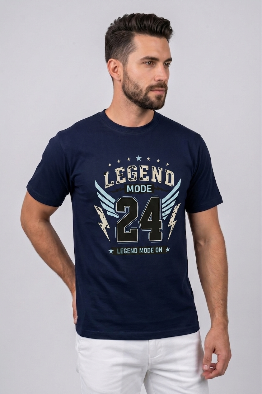 Attire Hub Mens Pure Cotton Navy Legend Mode Printed Round T-Shirt