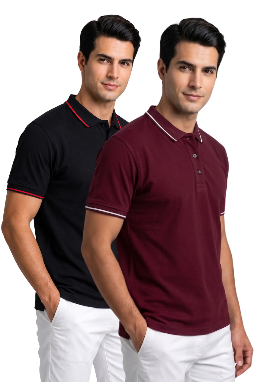 Attire Hub Mens Pure Cotton Multi Pack Polo Polo T-Shirt (Pack of 2)