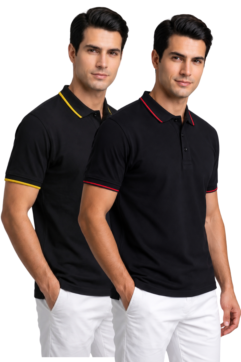 Attire Hub Mens Pure Cotton Multi Pack Polo Polo T-Shirt (Pack of 2)