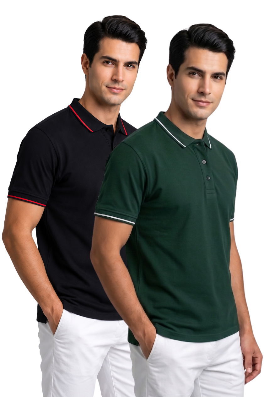 Attire Hub Mens Pure Cotton Multi Pack Polo Polo T-Shirt (Pack of 2)