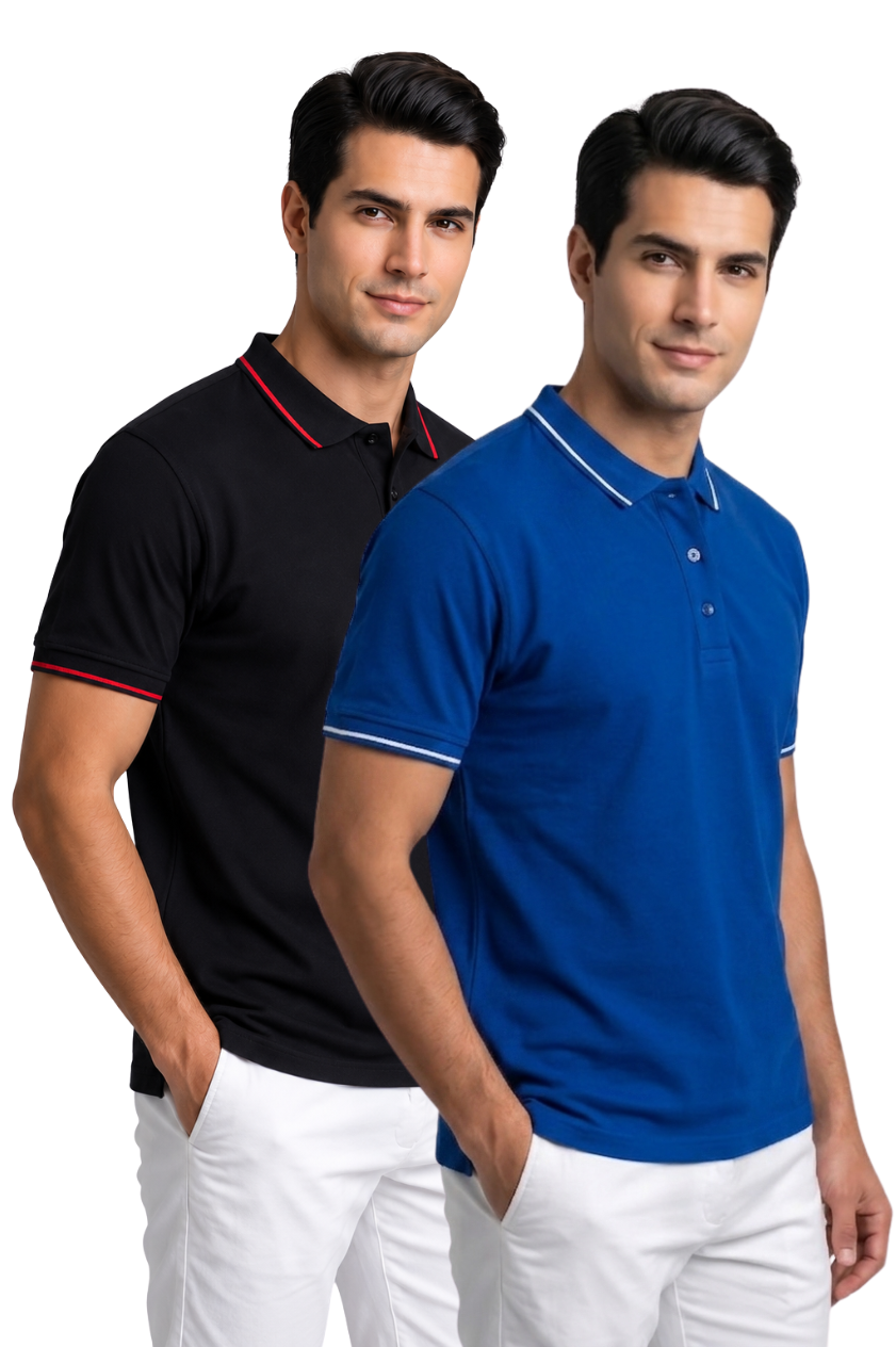 Attire Hub Mens Pure Cotton Multi Pack Polo Polo T-Shirt (Pack of 2)