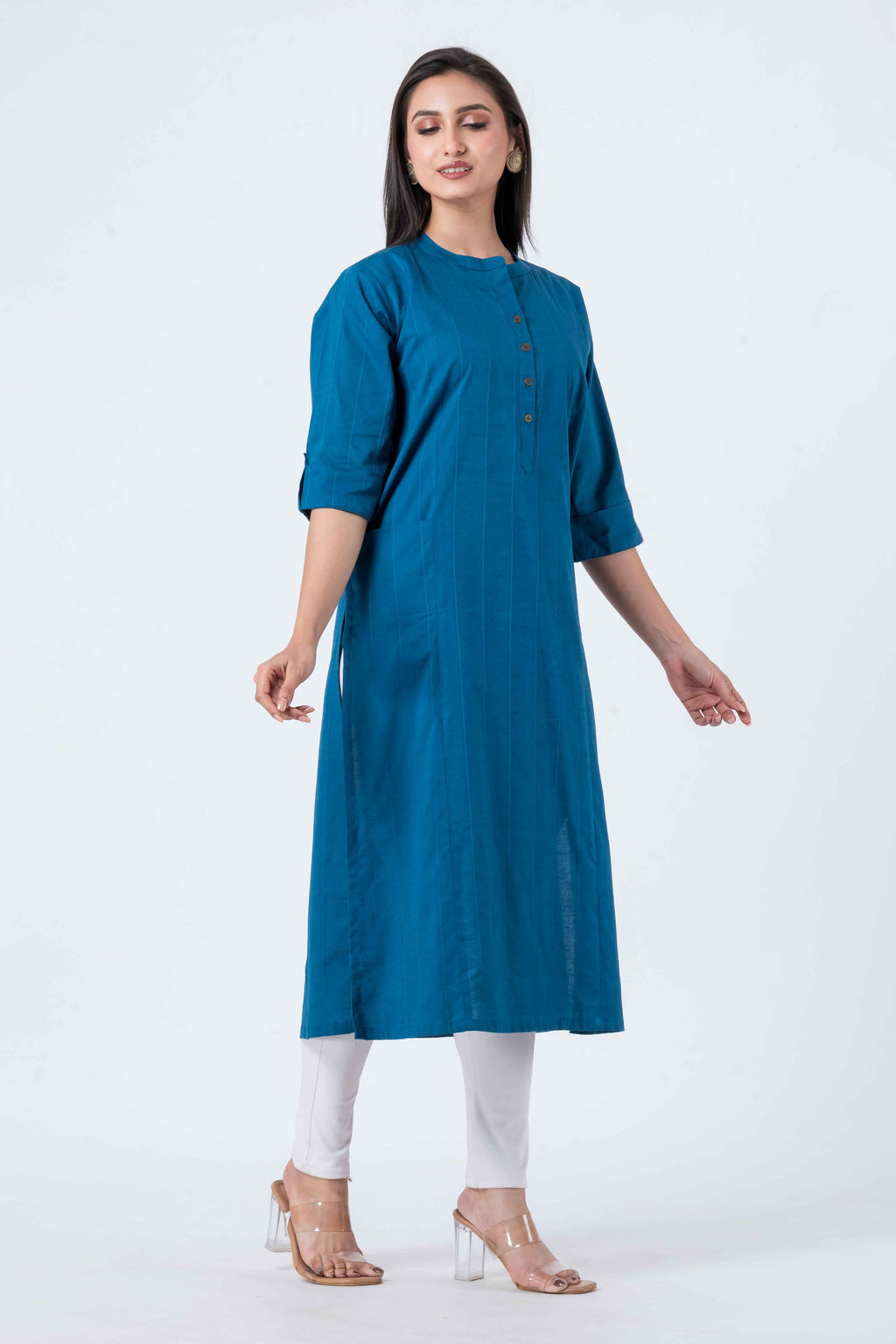 Attire Hub Womens Pure Cotton Blue Self Design Kurti